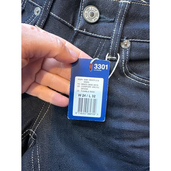 New G-Star Raw Women's Jeans W 24 L 32 Dark Blue Color 3301 Low Rise Boot Cut - Picture 7 of 12